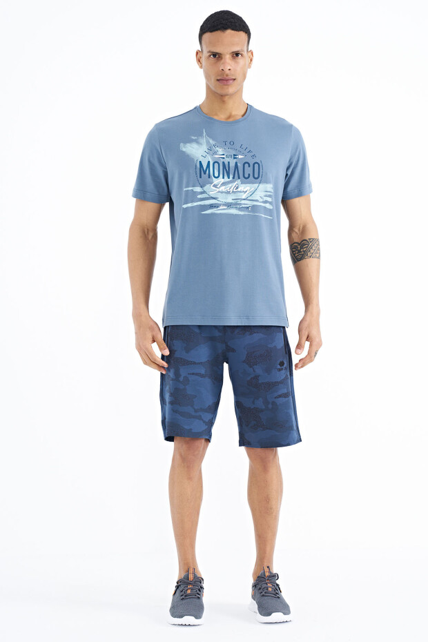 Petrol Baskı Detaylı O Yaka Standart Kalıp Erkek T-Shirt - 88188