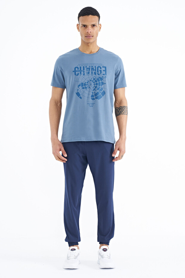 Petrol Baskı Detaylı O Yaka Standart Kalıp Erkek T-Shirt - 88214