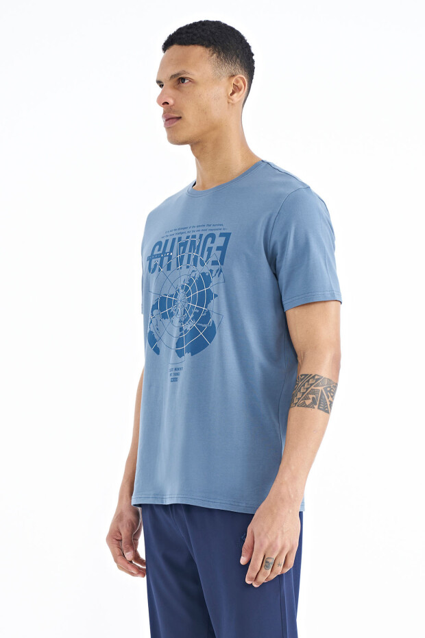 Petrol Baskı Detaylı O Yaka Standart Kalıp Erkek T-Shirt - 88214