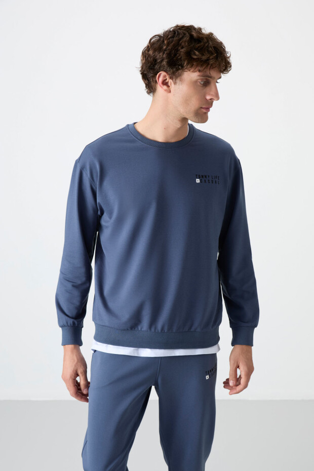 Petrol Casual O Yaka Lastik Paça Pamuklu Erkek Oversize Eşofman Takımı - 85120 - 7