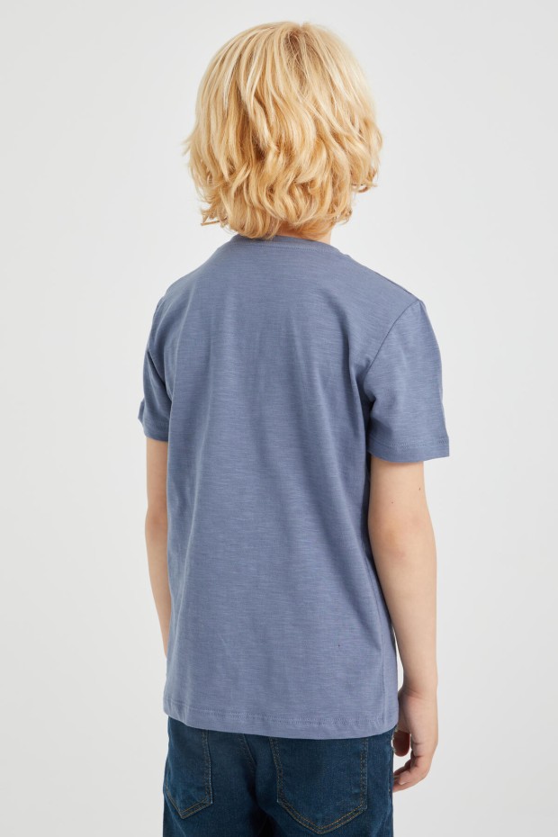Petrol Cep Detaylı Basic Kısa Kol O Yaka Erkek Çocuk T-Shirt - 10857