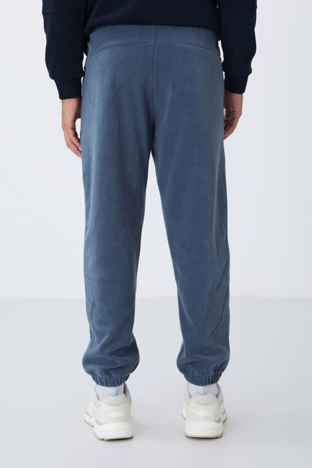 Petrol Gizli Fermuarlı Rahat Form Lastik Paça Polar Erkek Eşofman Alt - 84866 - 6