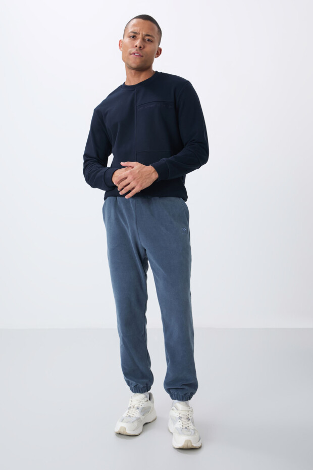 Petrol Gizli Fermuarlı Rahat Form Lastik Paça Polar Erkek Eşofman Alt - 84866 - 2