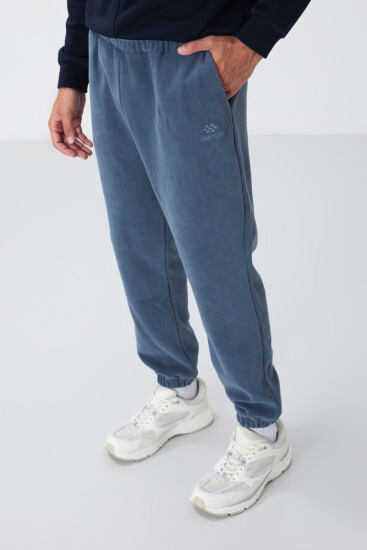 Petrol Gizli Fermuarlı Rahat Form Lastik Paça Polar Erkek Eşofman Alt - 84866 