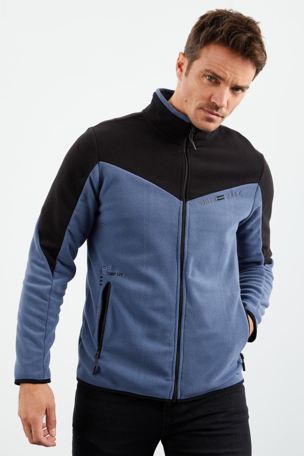 Petrol İki Renkli Fermuarlı Dik Yaka Standart Kalıp Erkek Sweatshirt Polar - 87994