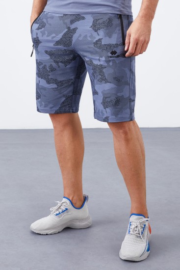 Petrol Kamuflaj Desenli Standart Kalıp Erkek Şort - 81157 - TOMMYLIFE (1)