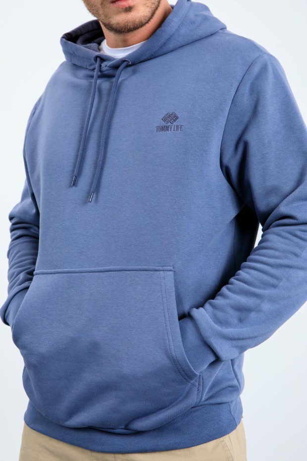 Petrol Kanguru Cep Kapüşonlu Rahat Form Erkek Sweatshirt - 88013