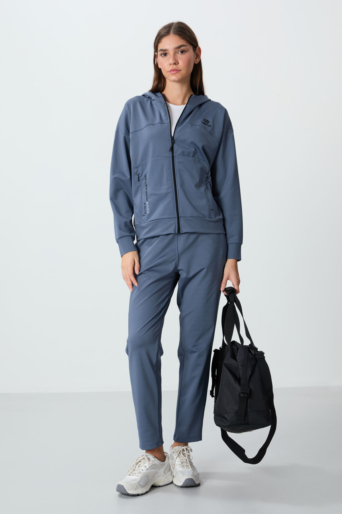 Petrol Kapüşonlu Gizli Cep Detaylı Standart Kalıp Kadın Eşofman Takımı - 95306 - TOMMYLIFE (1)
