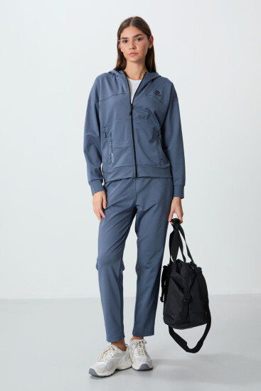 Petrol Kapüşonlu Gizli Cep Detaylı Standart Kalıp Kadın Eşofman Takımı - 95306 - TOMMYLIFE (1)