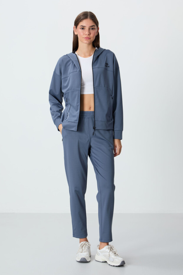 Petrol Kapüşonlu Gizli Cep Detaylı Standart Kalıp Kadın Eşofman Takımı - 95306 - 5
