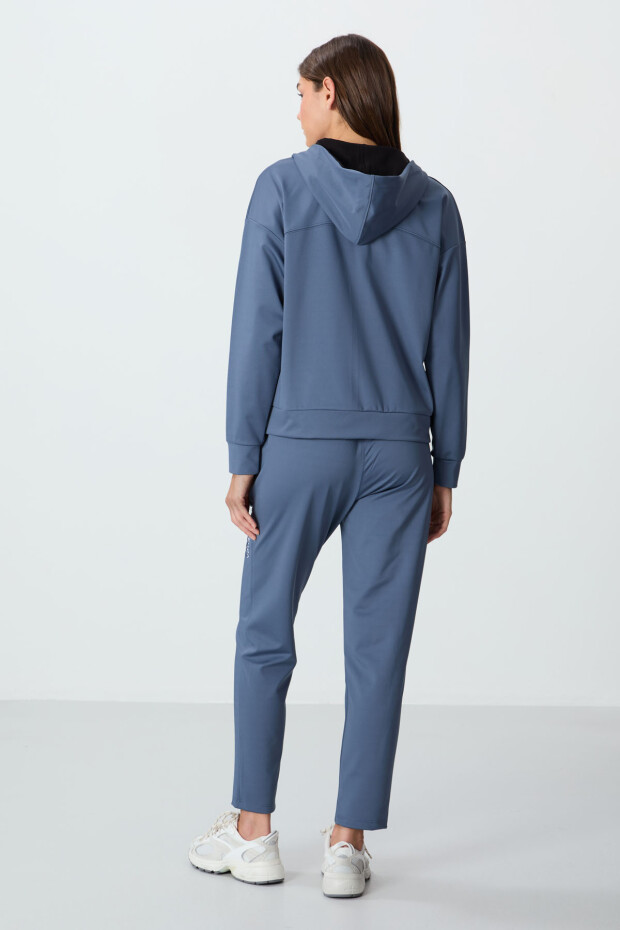 Petrol Kapüşonlu Gizli Cep Detaylı Standart Kalıp Kadın Eşofman Takımı - 95306 - 8