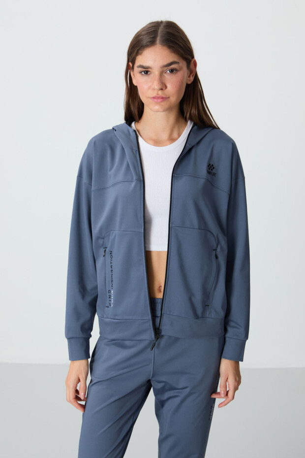 Petrol Kapüşonlu Gizli Cep Detaylı Standart Kalıp Kadın Eşofman Takımı - 95306 - 3