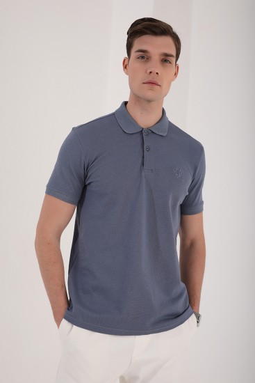 Petrol Klasik Black Yazı Nakışlı Standart Kalıp Polo Yaka Erkek T-Shirt - 87760 
