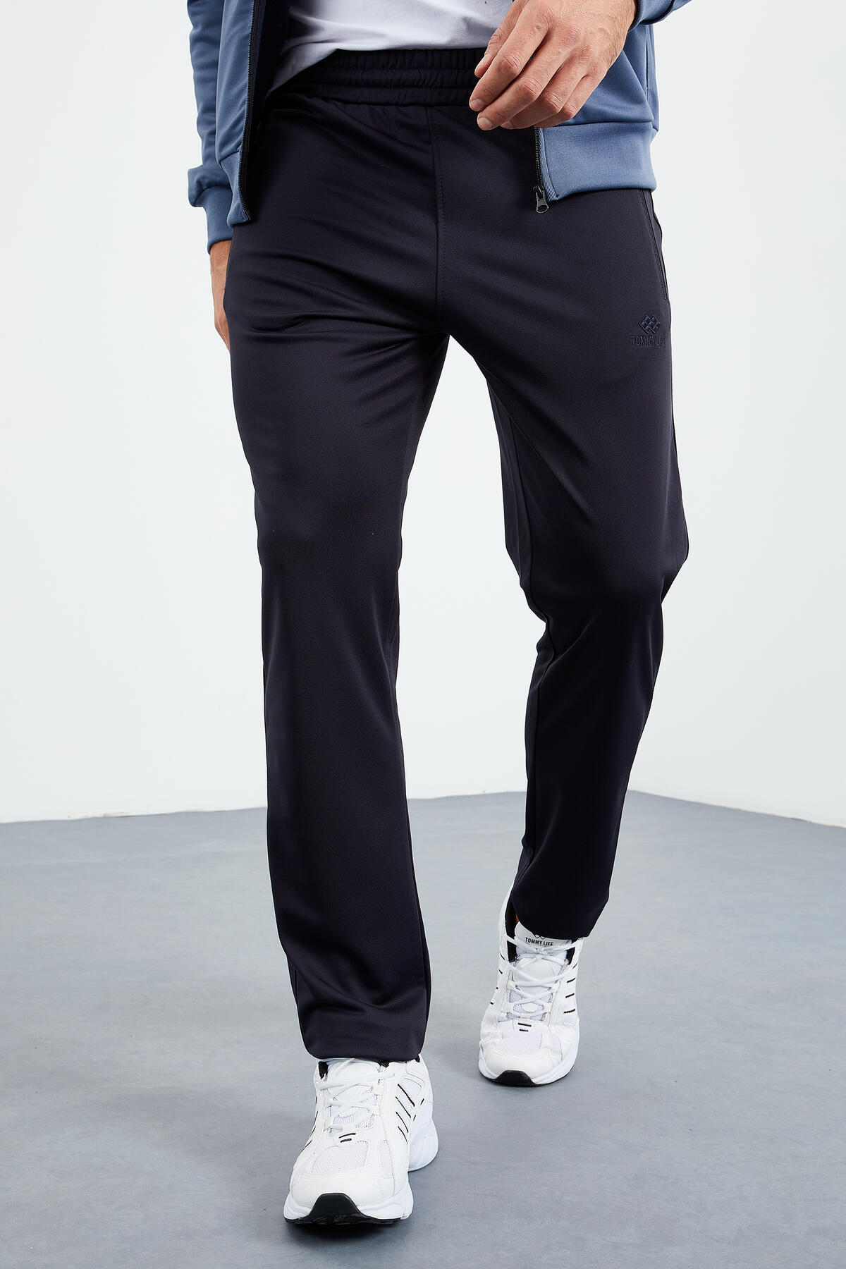 Petrol - Lacivert Dik Yaka Fermuarlı Standart Kalıp Klasik Paça Erkek Eşofman Takımı - 85162 - TOMMYLIFE (1)