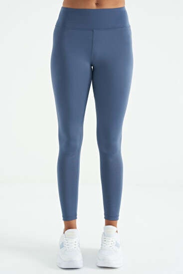 Petrol Logo Baskı Detaylı Yüksek Bel Dalgıç Kumaş Slim Fit Kadın Tayt - 94627 - TOMMYLIFE (1)