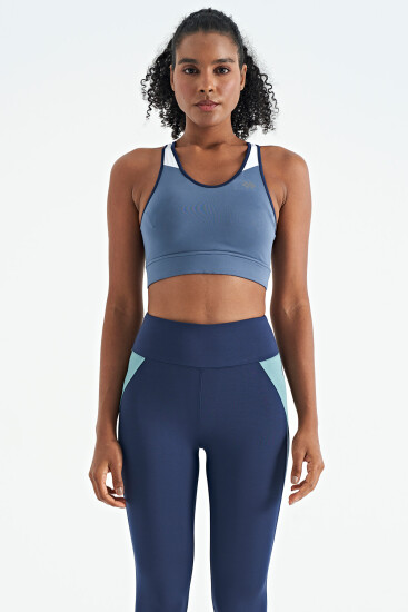 Petrol Renk Bloklu Sırt Baskı Detaylı Dar Kalıp Kadın Büstiyer - 97253 - TOMMYLIFE