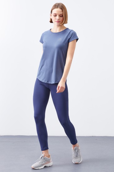 Petrol Sırt Pencereli Kısa Kol Standart Kalıp O Yaka Kadın T-Shirt - 97101 - TOMMYLIFE (1)