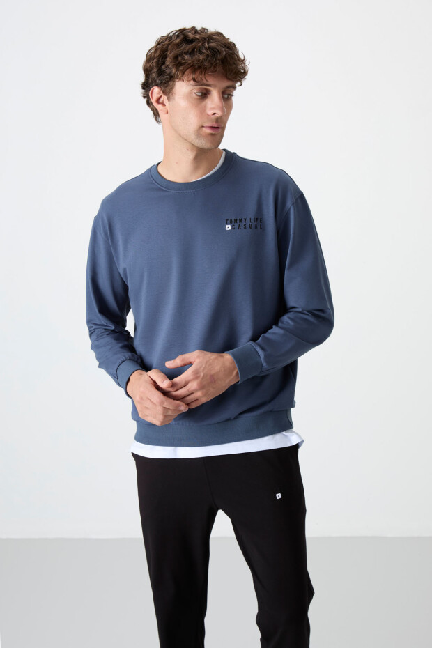 Petrol - Siyah Casual O Yaka Lastik Paça Pamuklu Erkek Oversize Eşofman Takımı - 85120 - 4