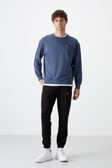 Petrol - Siyah Casual O Yaka Lastik Paça Pamuklu Erkek Oversize Eşofman Takımı - 85120 - TOMMYLIFE