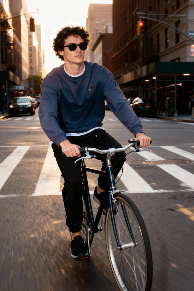 Petrol - Siyah Casual O Yaka Lastik Paça Pamuklu Erkek Oversize Eşofman Takımı - 85120 - 1