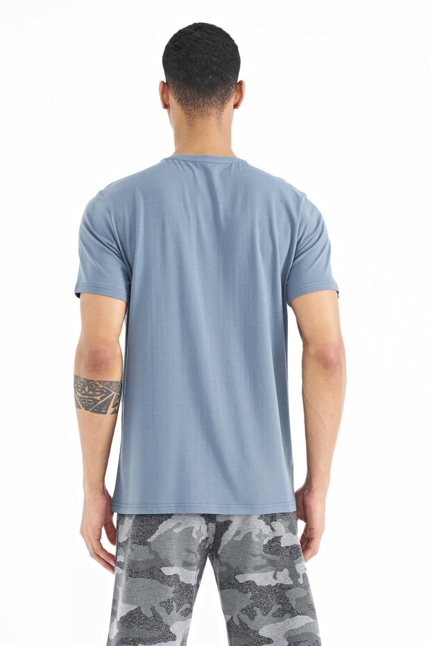 Petrol Yazı Baskı Detaylı O Yaka Standart Kalıp Erkek T-Shirt - 88187