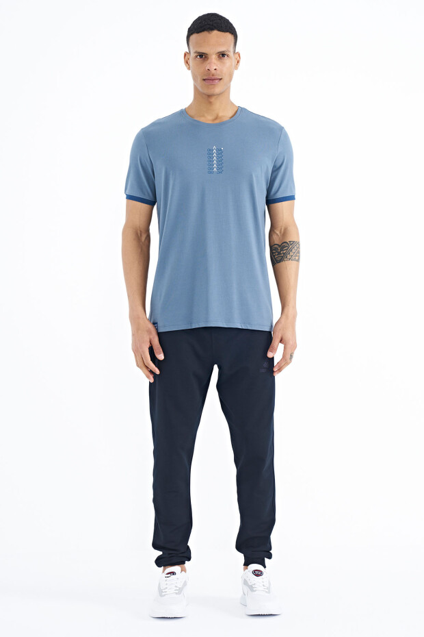 Petrol Yazı Baskılı O Yaka Standart Kalıp Erkek T-shirt - 88169