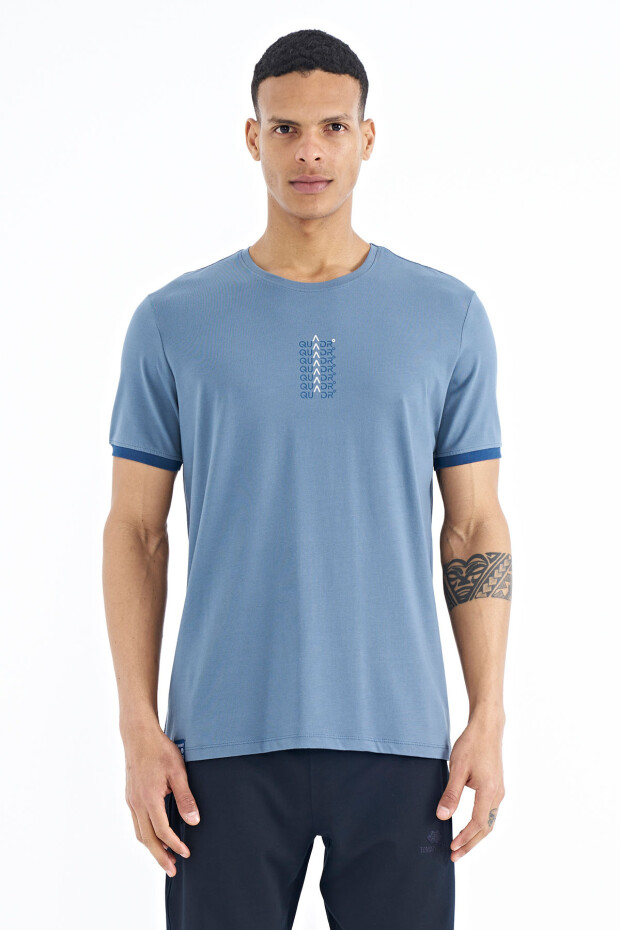 Petrol Yazı Baskılı O Yaka Standart Kalıp Erkek T-shirt - 88169