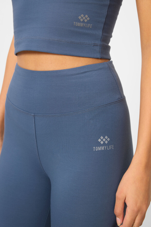 Petrol Yüksek Bel Kapri-Crop Atlet Slim Fit Kadın Tayt Takım - 95284 - 2