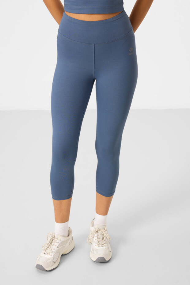 Petrol Yüksek Bel Kapri-Crop Atlet Slim Fit Kadın Tayt Takım - 95284 - 4