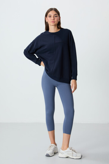 Petrol Yüksek Bel Slim Fit Dar Paça Kadın Kapri Tayt - 93097 