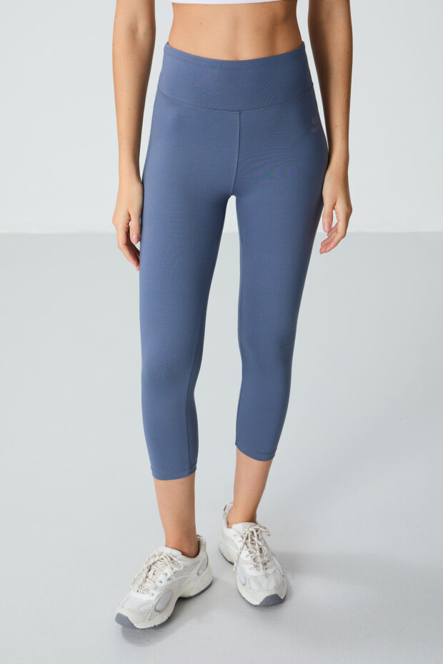 Petrol Yüksek Bel Slim Fit Dar Paça Kadın Kapri Tayt - 93097 - 2