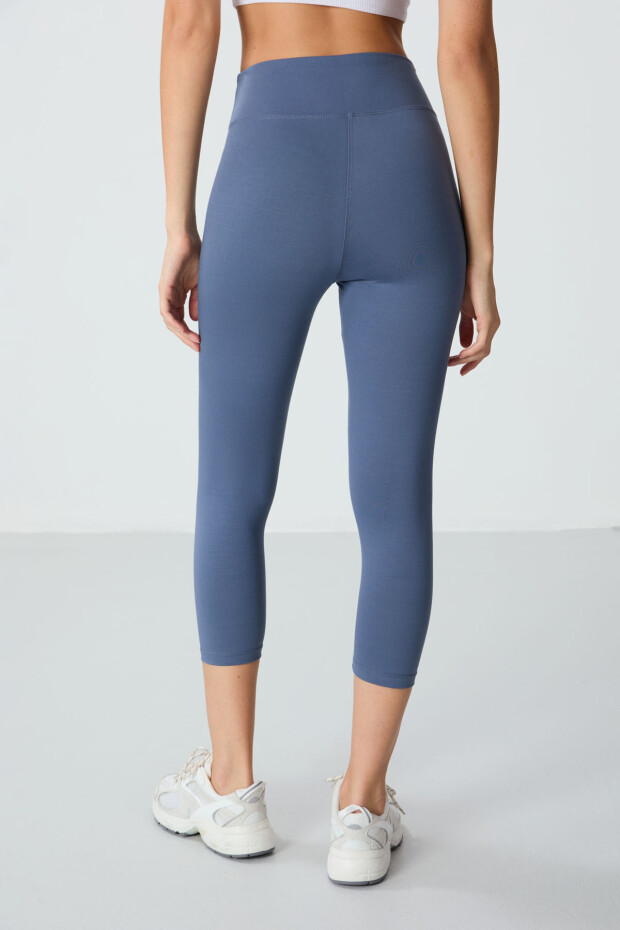 Petrol Yüksek Bel Slim Fit Dar Paça Kadın Kapri Tayt - 93097 - 5