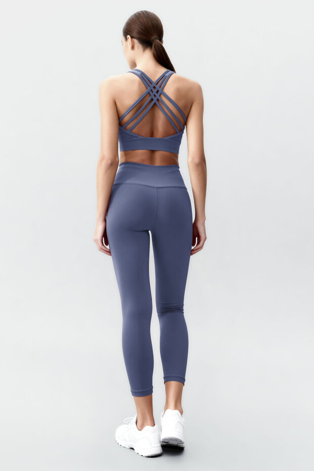 Petrol Yüksek Bel Toparlayıcı Çapraz Sırt Detaylı Slim Fit Kadın Tayt Takım - 95283 - 5