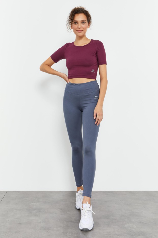 Petrol Yüksek Bel Toparlayıcı Slim Fit Dar Paça Kadın Tayt - 94011 - 3