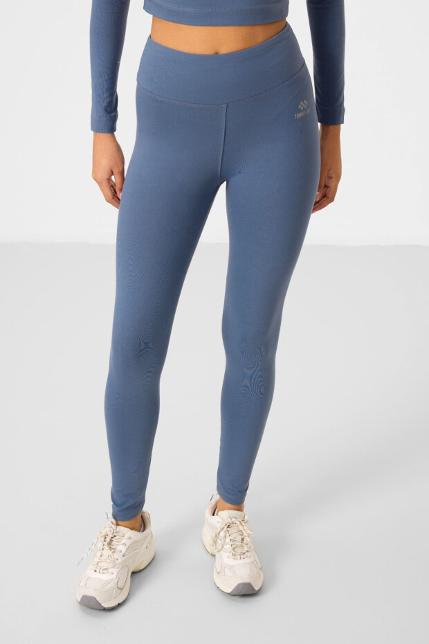 Petrol Yüksek Bel Uzun Kollu Slim Fit Crop Top Kadın Tayt Takım - 95286 - 6