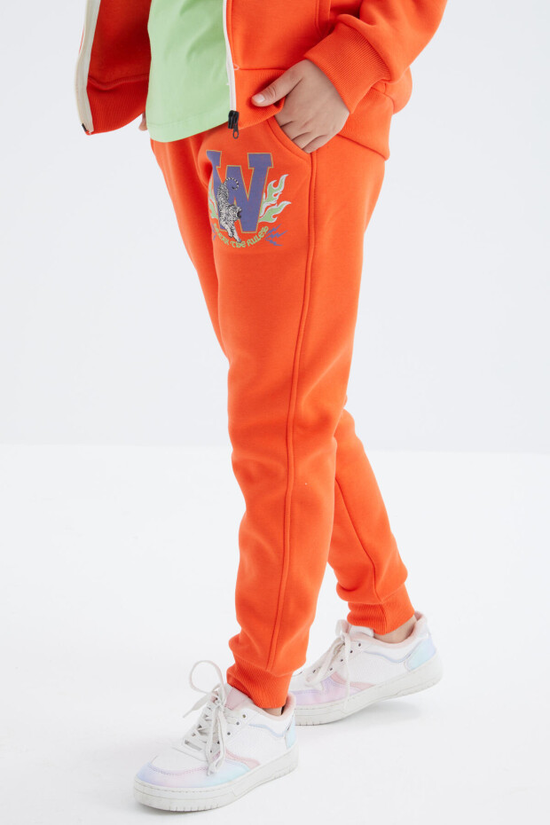 Portakal Sırt Desen Detaylı Kapüşonlu Oversize Kız Çocuk Eşofman Takım - 75100