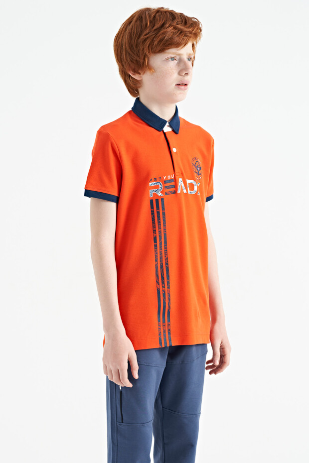 Portakal Yazı Baskı Desenli Standart Kalıp Polo Yaka Erkek Çocuk T-Shirt - 11143
