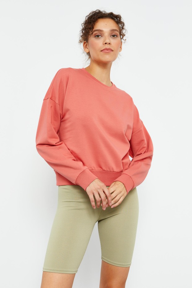Pudra Basic Rahat Form O Yaka Kadın Sweatshirt - 97114