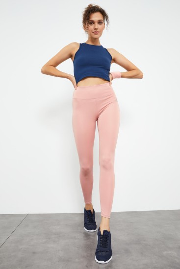 Pudra Yüksek Bel Streç Slim Fit Dar Paça Kadın Tayt - 94545 