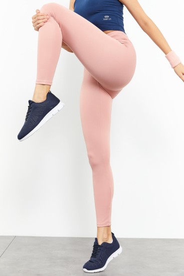 Pudra Yüksek Bel Streç Slim Fit Dar Paça Kadın Tayt - 94545 - TOMMYLIFE (1)