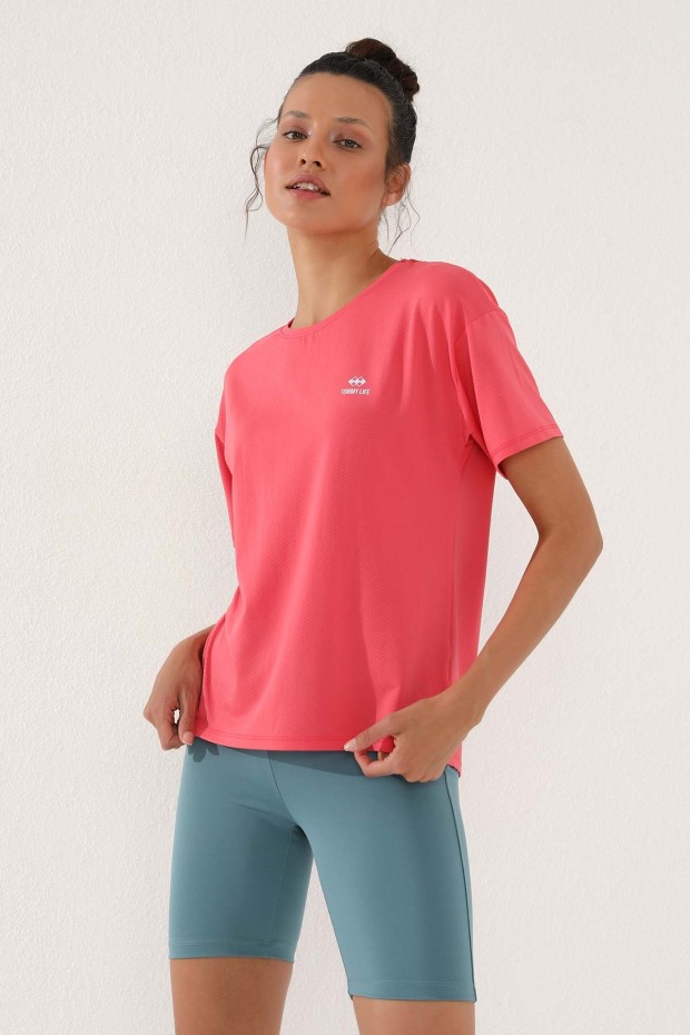 Rose Arkası Uzun Kısa Kol Standart Kalıp O Yaka Kadın T-Shirt - 97152