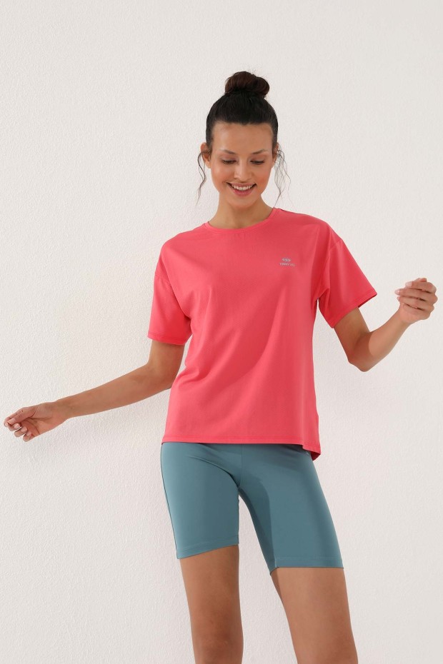 Rose Arkası Uzun Kısa Kol Standart Kalıp O Yaka Kadın T-Shirt - 97152