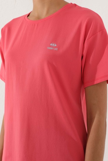 Rose Arkası Uzun Kısa Kol Standart Kalıp O Yaka Kadın T-Shirt - 97152 - Thumbnail
