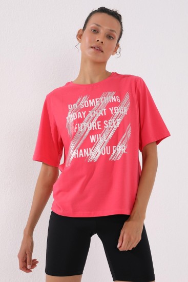 Rose Deforme Yazı Baskılı O Yaka Kadın Oversize T-Shirt - 97133 - Thumbnail