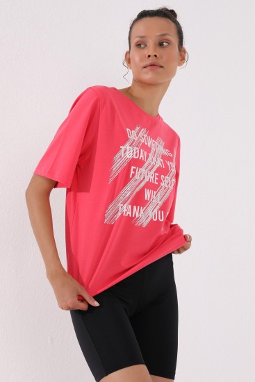 Rose Deforme Yazı Baskılı O Yaka Kadın Oversize T-Shirt - 97133 - Thumbnail