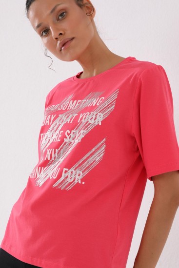 Rose Deforme Yazı Baskılı O Yaka Kadın Oversize T-Shirt - 97133 - Thumbnail