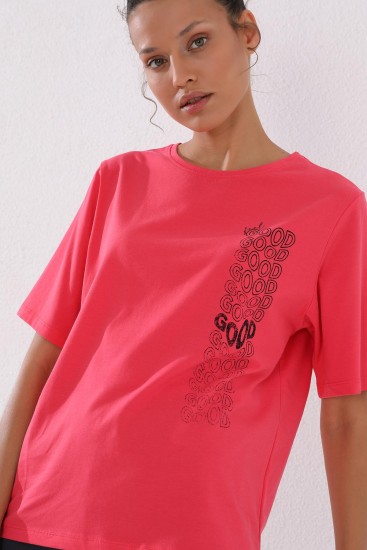 Rose Deforme Yazı Baskılı O Yaka Kadın Oversize T-Shirt - 97134 - Thumbnail