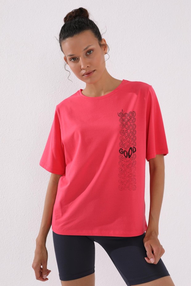 Rose Deforme Yazı Baskılı O Yaka Kadın Oversize T-Shirt - 97134