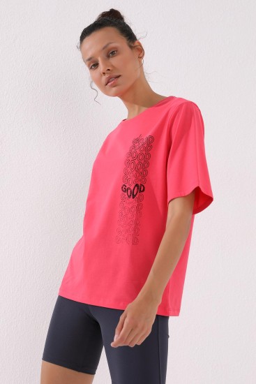 Rose Deforme Yazı Baskılı O Yaka Kadın Oversize T-Shirt - 97134 - Thumbnail