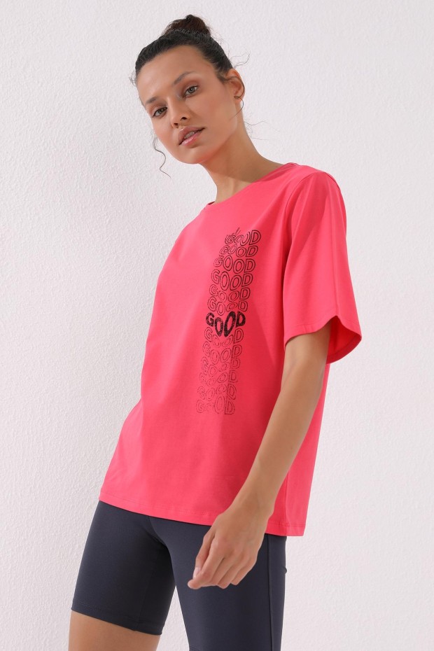 Rose Deforme Yazı Baskılı O Yaka Kadın Oversize T-Shirt - 97134